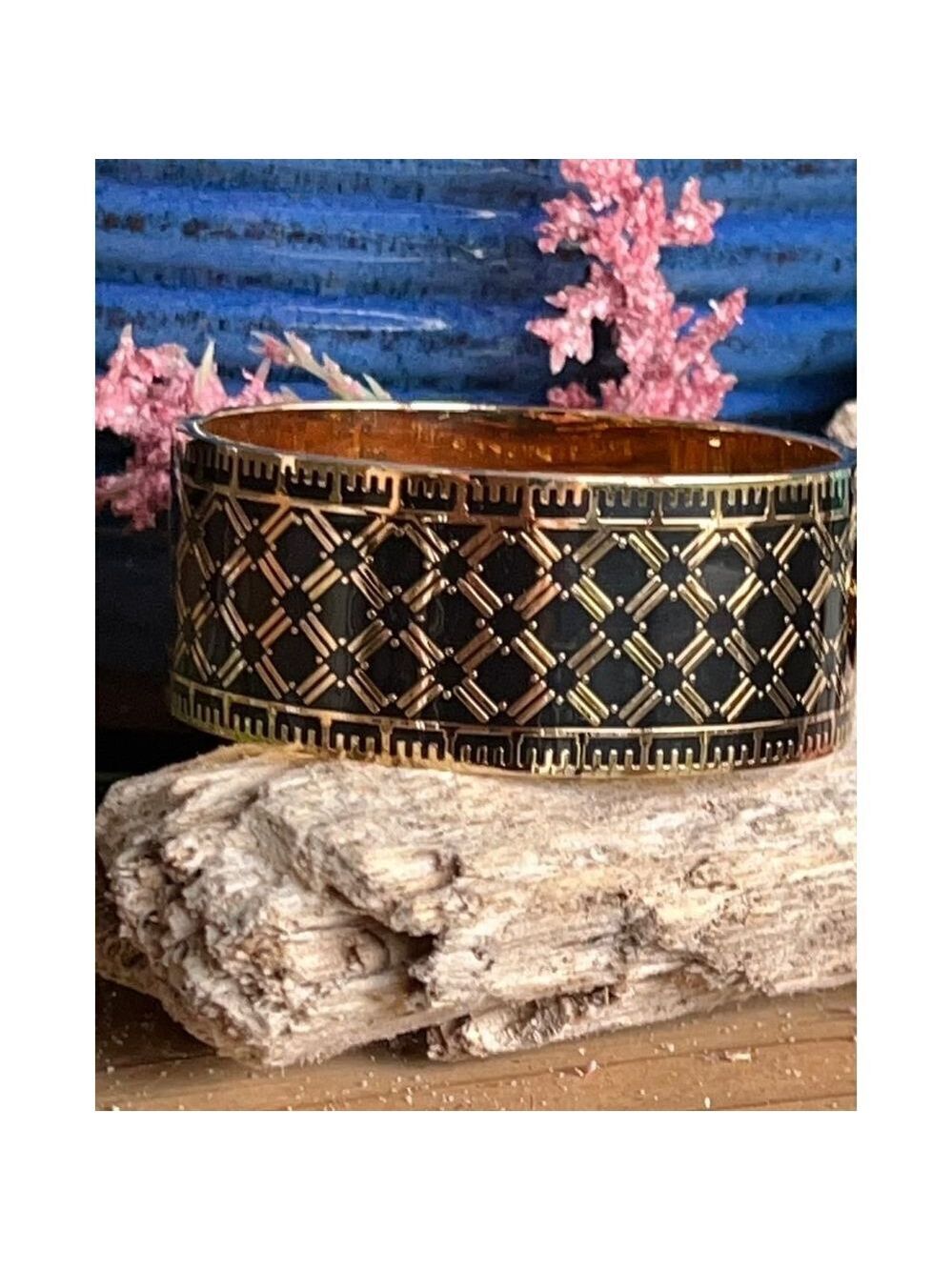 Halcyon Days Harlequin Black Gold hinged Bangle Bracelet